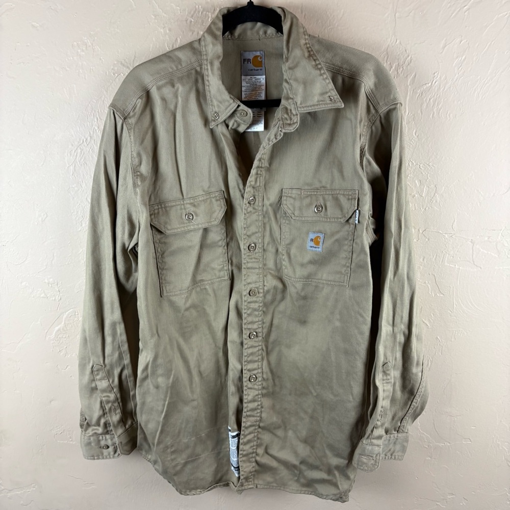 Carhartt Tan Button-Up Shirt Flame Resistant FR Mens size XL